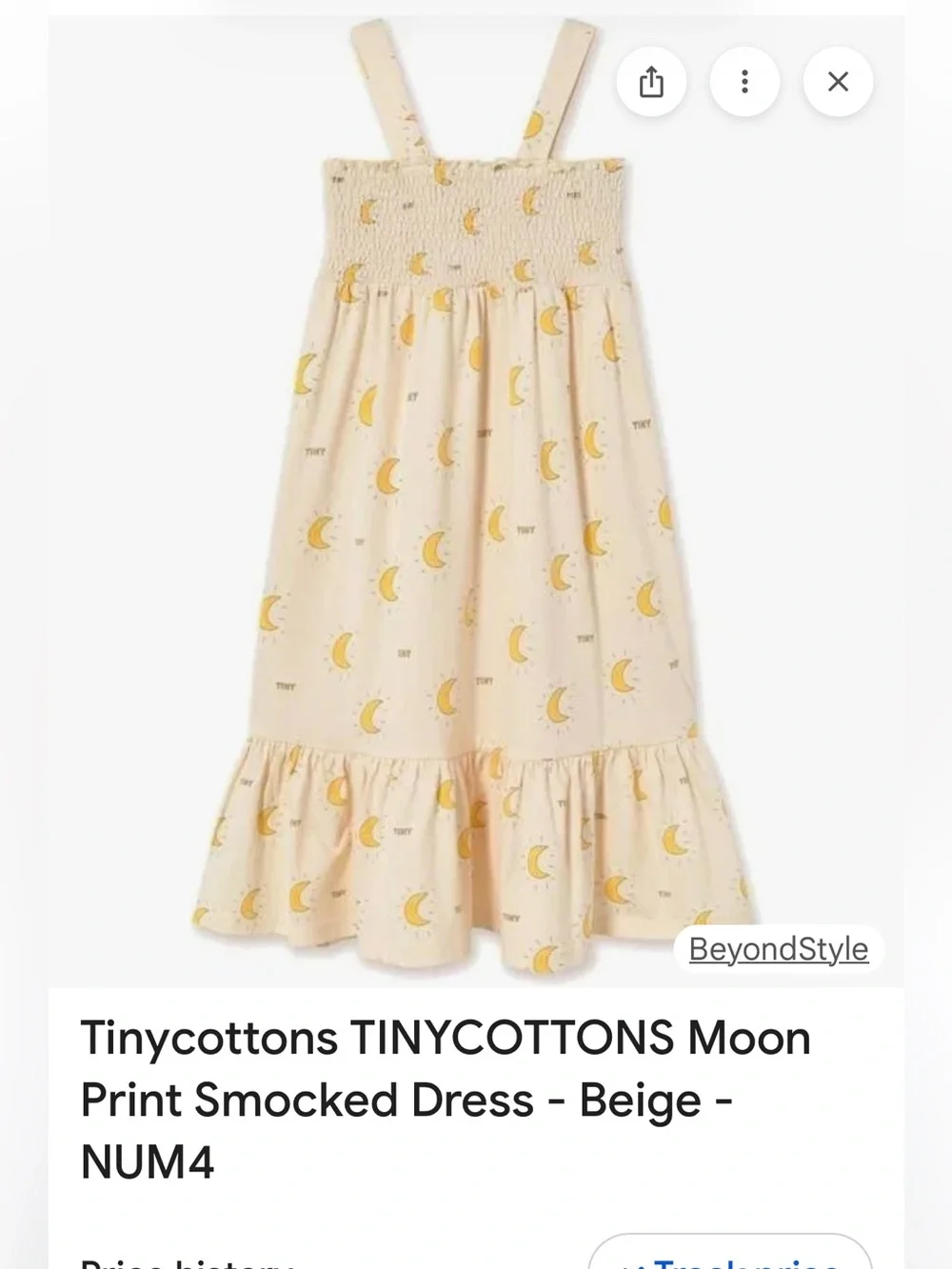 Tinycottons Beige Moon Print Smocked Kids Dress